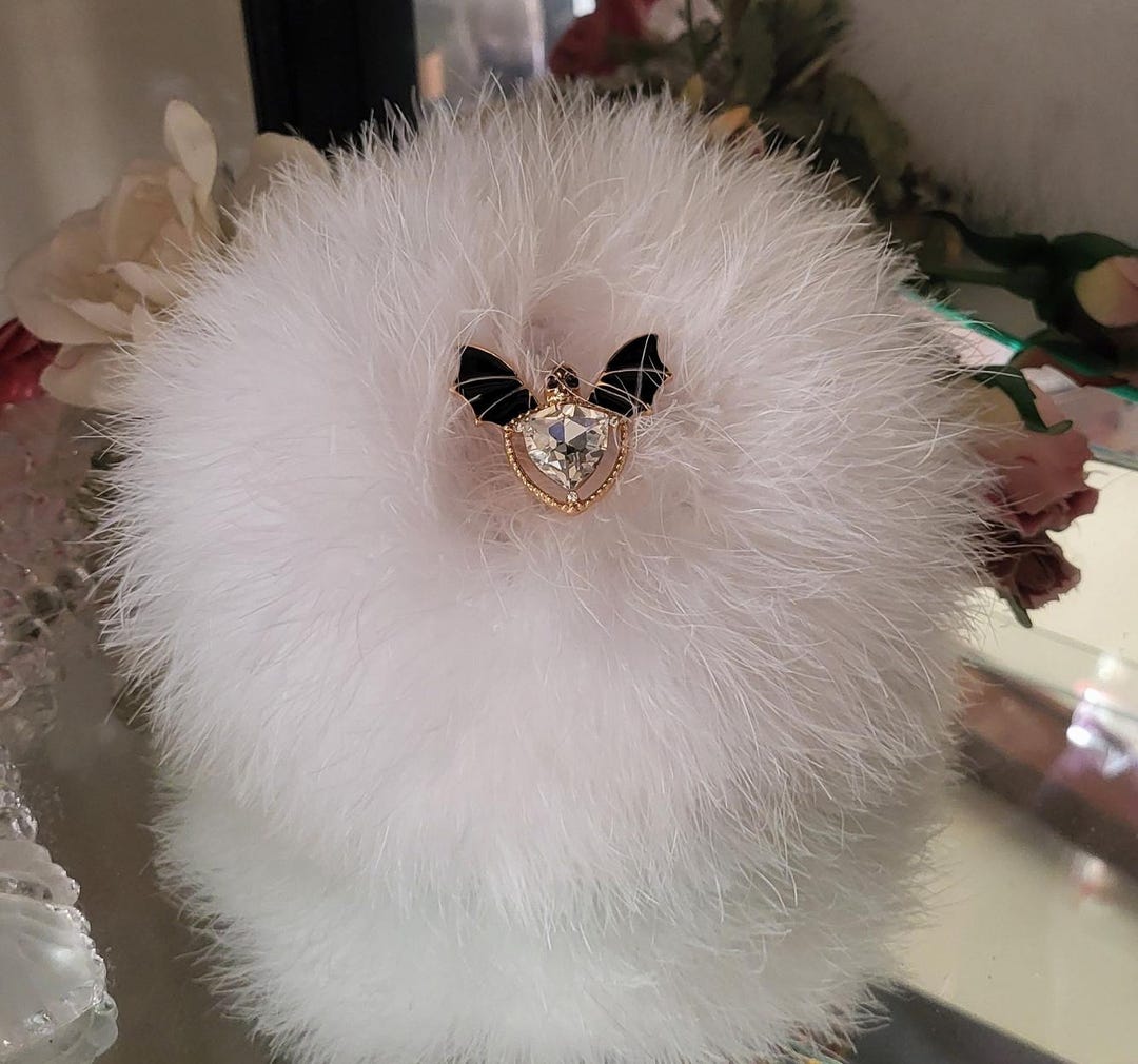 Puff Duster Goth Bat Skull Mini Body Dusting Powder Puff Duster White Down Feather ...