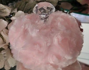 Peachy Pink Body Dusting Powder Puff ~ Crystal Handle