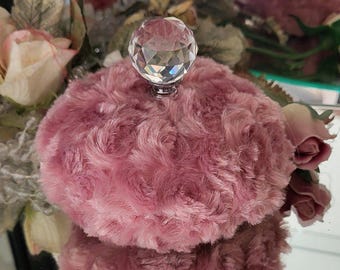 Mauve Pink Faux Fur Body Dusting Powder Puff ~ Crystal Ball Style Handle