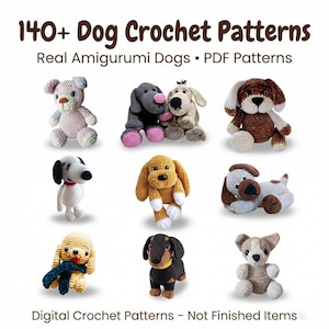 Pakiet ponad 140 wzorów szydełkowych na amigurumi dla psów | Pluszowe zabawki dla psów | Pobierz plik PDF w wersji cyfrowej