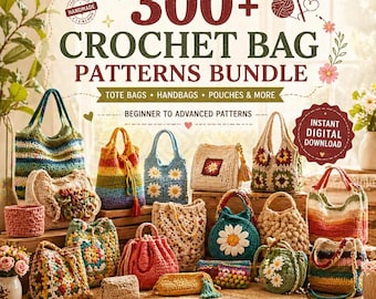 Mega Bundle con oltre 300 modelli di borse e marsupi all'uncinetto: stili boho, moderni e vintage, download immediato in PDF