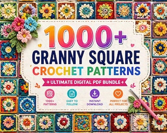 Oltre 1000 modelli di Grandma Square, pacchetto completo di modelli all'uncinetto, modelli all'uncinetto per principianti, download digitale immediato.
