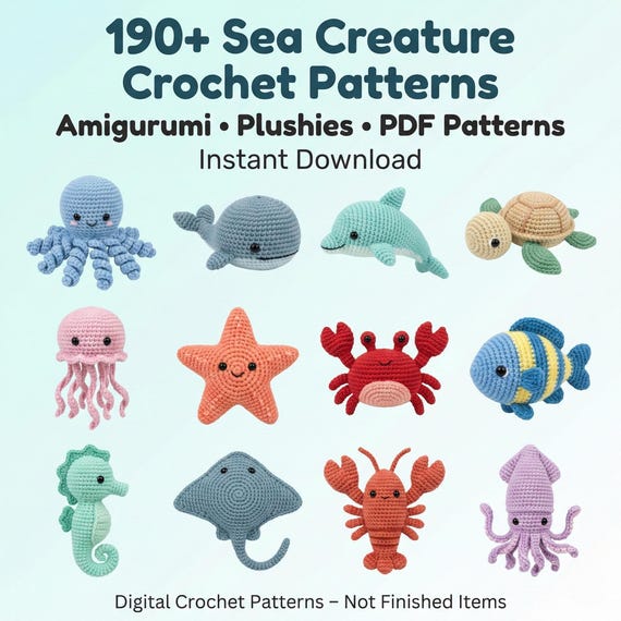 190+ Sea Creature Crochet Pattern Bundle: 190+ Ocean Animals Amigurumi PDF | HappyLoopCo