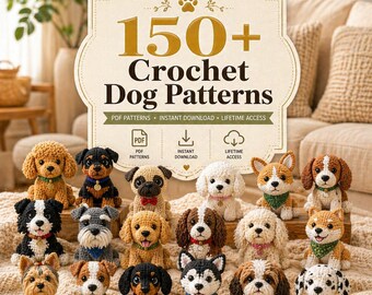 Pacchetto di oltre 150 modelli di amigurumi all'uncinetto per cani / Giocattoli di peluche per cani / Download digitale in PDF