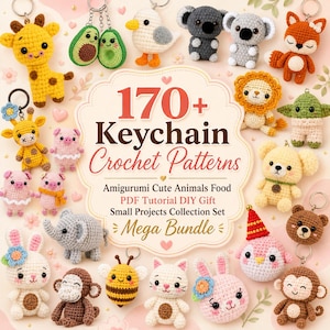 Oltre 170 modelli di portachiavi all'uncinetto, amigurumi, simpatici animali, cibo, tutorial PDF, regalo fai da te, set di piccoli progetti, mega pacchetto