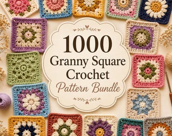 Oltre 1000 modelli di Grandma Square all'uncinetto / Mega pacchetto di motivi all'uncinetto / Disegni di blocchi per coperte/Afghan Square a forma di fiore / Collezione all'uncinetto