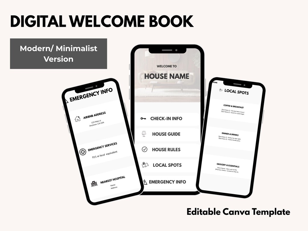 MODERN Airbnb Book Template Editable Canva Host Guide