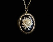 Solid Perfume Locket Necklace- Rose Cameo