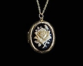 Solid Perfume Locket Necklace- Rose Cameo