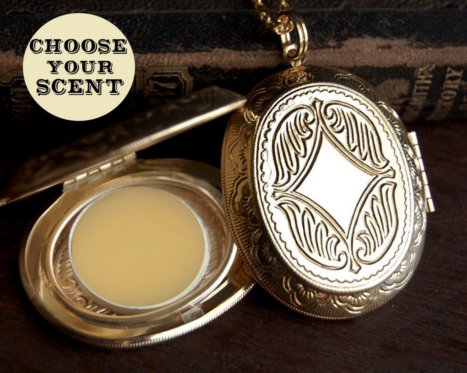 Perfume Locket Necklace With Solid Scent Victorian Gold Etsy