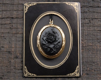 Victorian Mourning Locket Necklace with Solid Perfume