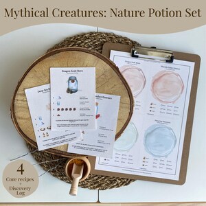 Tarjetas de pociones míticas para niños / Juego de pociones en la cocina de barro / Material imprimible para el estudio de la naturaleza / Actividad sensorial Montessori / Registro de observación para la educación en casa