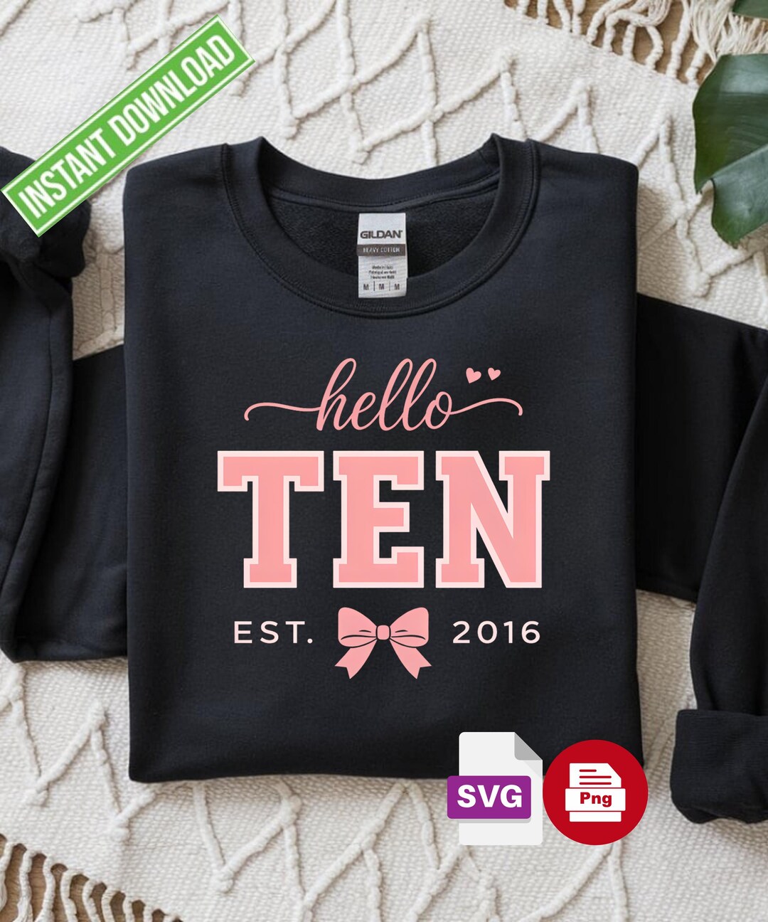 Hello Ten Birthday SVG PNG | 10th Birthday Girl Shirt Design | Tenth ...