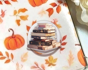 Vintage Books Acrylic Phone Grip, Bookstacks Magnetic Kindle Holder, Griptok for Book Lovers