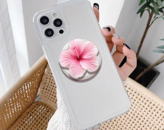 Hibiscus MagSafe Phone Grip: Tropical Flower Acrylic Holder, Girly Hibiscus Magnetic Socket