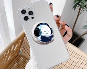 Bookish Moon Acrylic Phone Grip, Book Lover Magnetic Kindle Holder, Griptok for Bookworms