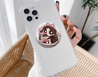 Bookish Girly Acrylic Phone Grip, Coffee Girl Magnetic Holder, Kawaii Bookworm Griptok