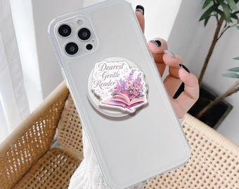 Dearest Gentle Reader Acrylic Phone Grip, Bookish Vibe Magnetic Holder, Floral Books Griptok