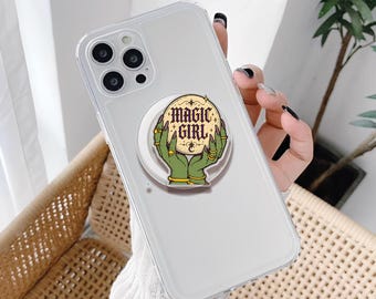 Magic Girl MagSafe Phone Grip, Gothic Girl Acrylic Kindle Holder, Witchy Magnetic Pop Socket