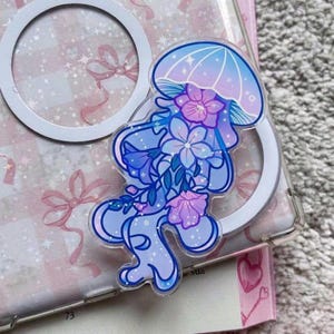 Bloemenkwal acryl telefoongreep, unieke MagSafe-houder voor zeedieren, blauwe kwal Griptok