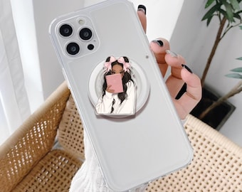 Coquette Girls MagSafe Phone Grip: Kawaii Bookish Kindle Accessory, Melanin Girls Magnetic Griptok