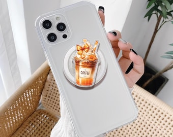 Coquette Coffee Phone Grip, Girly Bow Magnetic Kindle Holder, Griptok for Coffee Lovers