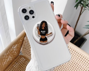 Black No Sugar Acrylic Phone Grip, Melanin Girl Magnetic Phone Holder, Kawaii Girls Griptok