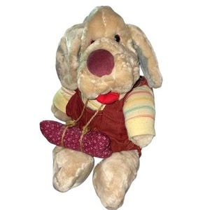 Vintage 80s Wrinkles Dog Plush Hand Puppet Ganz Bro Plush Stuffed Puppy Bone 17"