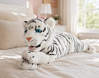 Peluche Fiesta White Tiger de 45 cm (18 pulgadas), animal de peluche Bengalí de ojos azules, juguete acostado