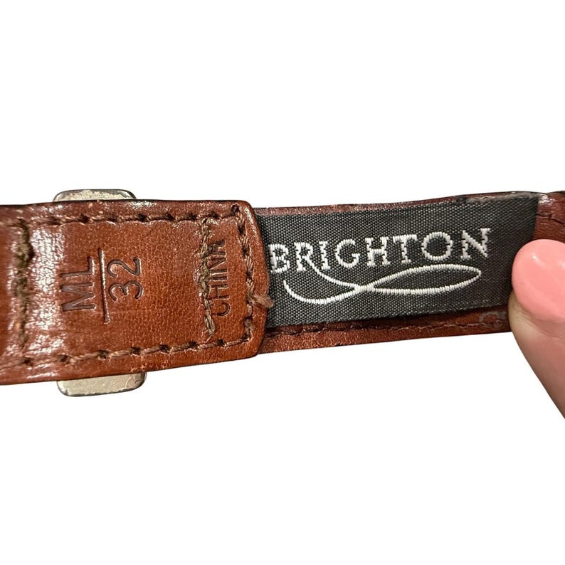 Brighton Brown Braided Leather Belt Silver Engraved Buckle Southwestern Size 32 image 5