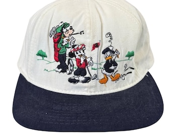 Vintage Disney Store Golf Hat Goofy Mickey Donald Snapback Made USA 90s Adult