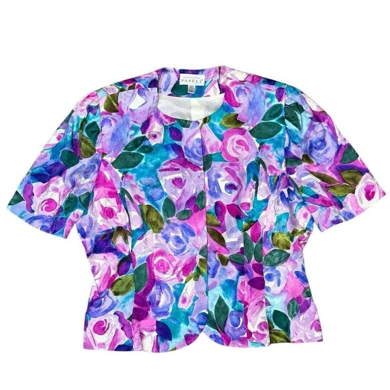 Adrianna Papell 100% Silk 2 Pc Skirt Suit Floral Vintage Women 14 Easter Church image 4