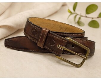 Cinto vintage marrom em couro anilina, forrado com cashmere e couro bovino, tamanho 40 masculino.