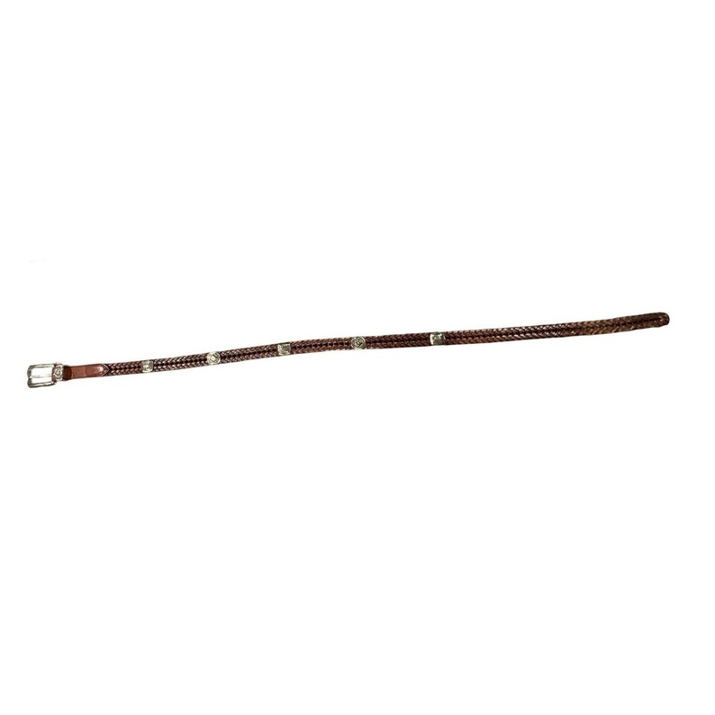 Brighton Brown Braided Leather Belt Silver Engraved Buckle Southwestern Size 32 image 11