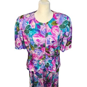 Adrianna Papell 100% Silk 2 Pc Skirt Suit Floral Vintage Women 14 Easter Church image 3