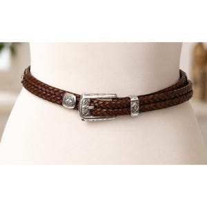 Brighton Brown Braided Leather Belt Silver Engraved Buckle Southwestern Size 32 image 2