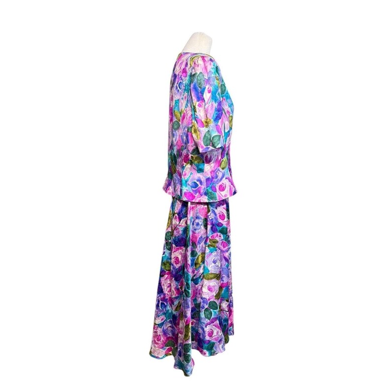 Adrianna Papell 100% Silk 2 Pc Skirt Suit Floral Vintage Women 14 Easter Church image 11