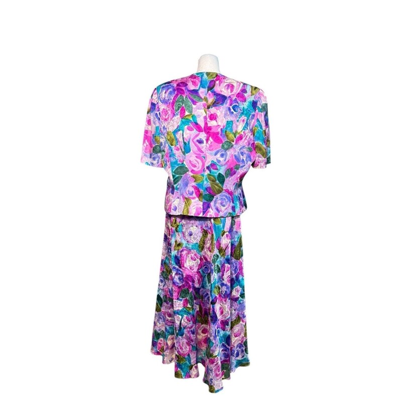 Adrianna Papell 100% Silk 2 Pc Skirt Suit Floral Vintage Women 14 Easter Church image 10
