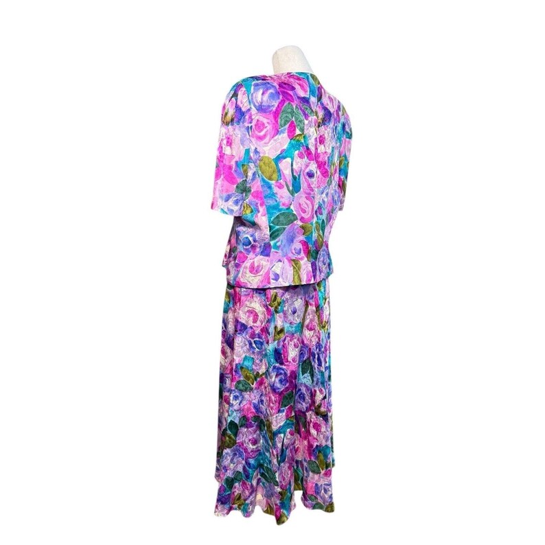 Adrianna Papell 100% Silk 2 Pc Skirt Suit Floral Vintage Women 14 Easter Church image 9