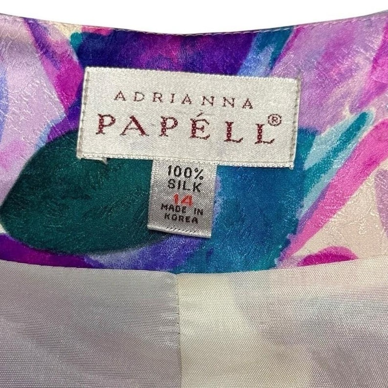 Adrianna Papell 100% Silk 2 Pc Skirt Suit Floral Vintage Women 14 Easter Church image 6