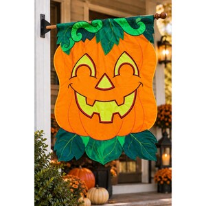 Décoration d'automne vintage Halloween citrouille Jack O Lantern drapeau de maison grande applique
