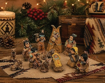 Vintage Nativity Set Southwestern Native Style Christmas Figurine Resin Folk Art