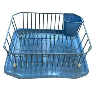 Vintage Rubbermaid Coated Wire Drying Rack Tray Detachable Utensil Holder Blue