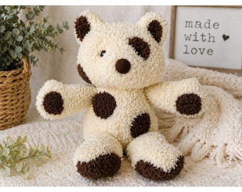 Vintage Plush Dog Neutral Nursery Decor Cream Brown Stuffed Animal Soft Toy 90s