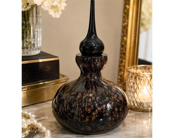 Murano Style Black Gold Aventurine Glass Art Genie Perfume Bottle Dabber Decor