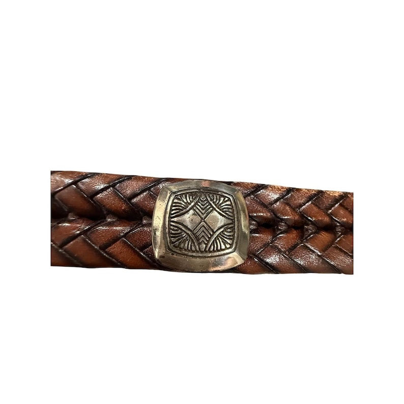 Brighton Brown Braided Leather Belt Silver Engraved Buckle Southwestern Size 32 image 7