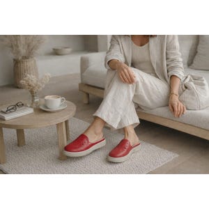 Prada Red Leather Mule Slides Womens 6 Platform Slip On Italy Designer