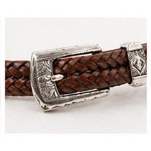 Brighton Brown Braided Leather Belt Silver Engraved Buckle Southwestern Size 32 image 3