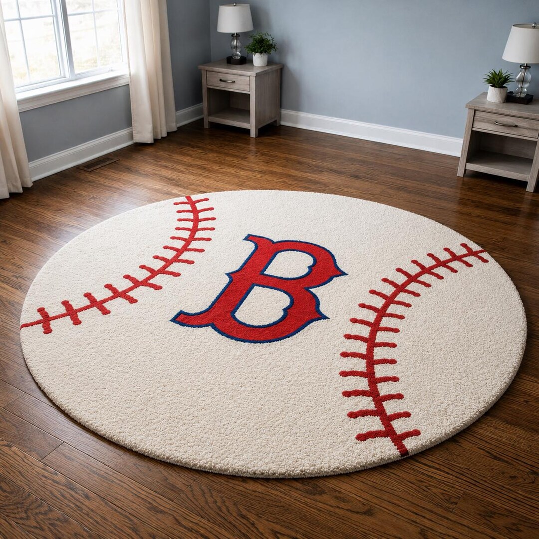 Homebase Rug Baseball Baseball Rug for Boys Room, Round Sports Carpet, Kids Bedroom Rug ...