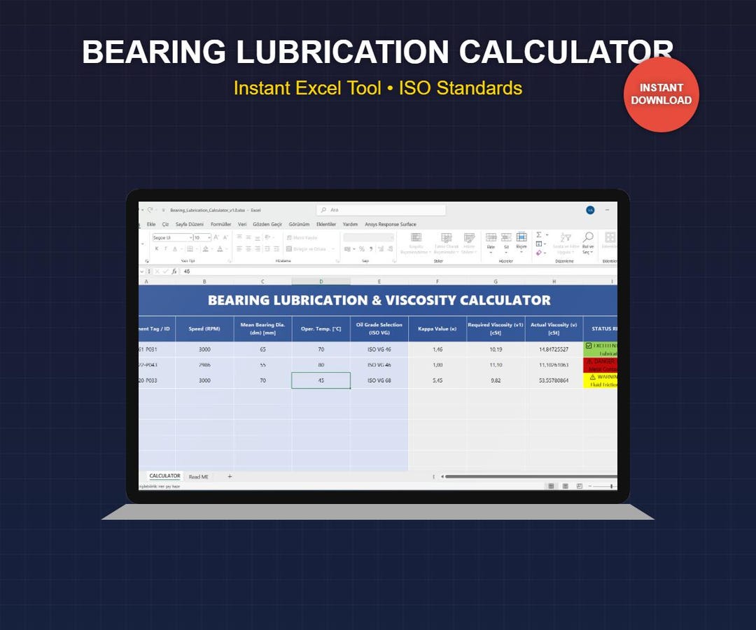 Bearing Lubrication Calculator Excel | Viscosity & Kappa Value (digital ...